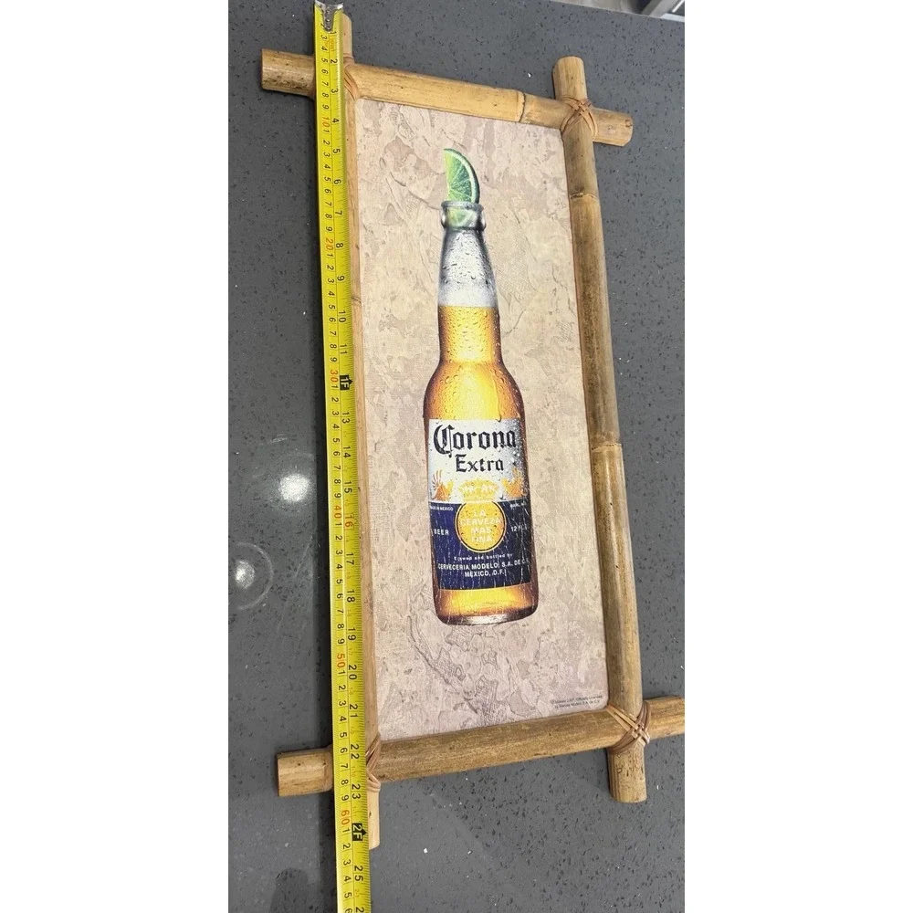 Vtg 2007 Corona Extra Bamboo Frame Framed Beer Bottle Sign Bar